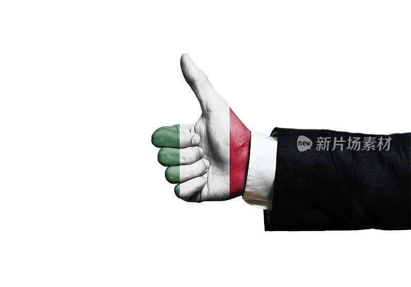 生意人竖起大拇指和意大利国旗/国旗概念(点击查看更多)